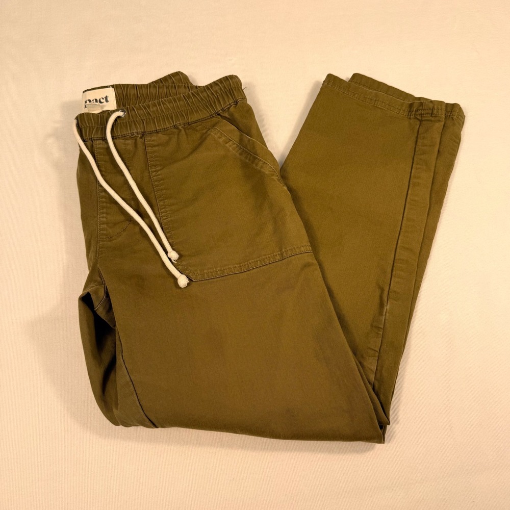 Pact Organic Cotton Jogger Pants Medium Olive Green Elastic Drawstring Chino - Picture 16 of 16
